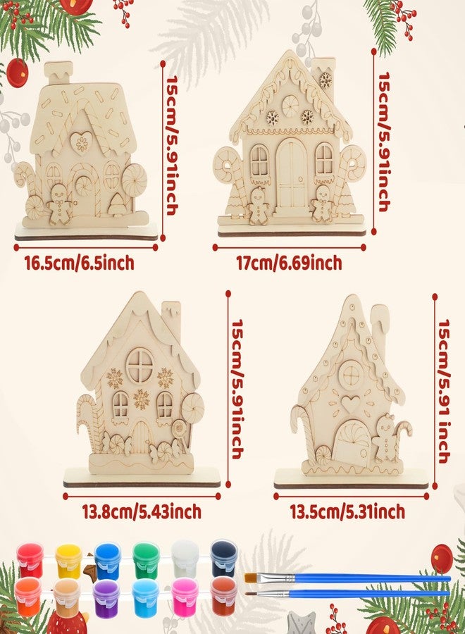 DoubleFill مجموعة دبل فيل المكونة من 12 قطعة، مجموعة أدوات طلاء منزلية لصنع منزل خبز الزنجبيل من الخشب، غير مطلية، مع مجموعة طلاء، مثالية لحفلات أعياد الميلاد، مشاريع فنية يدوية، فرش طلاء. - Image 2
